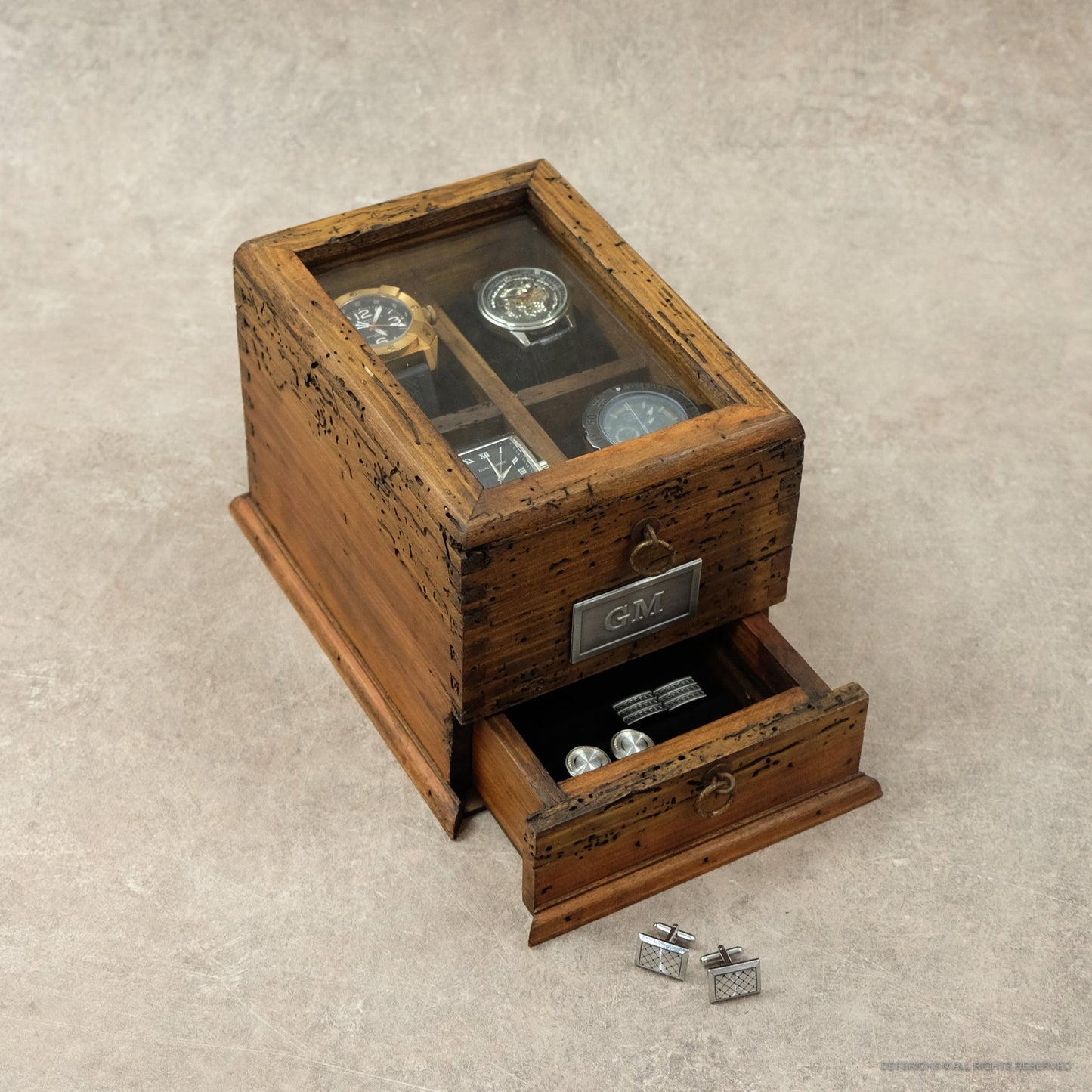 Watch Box for 4 Watches with Cufflink/Ring Holder Drawer - Deferichs