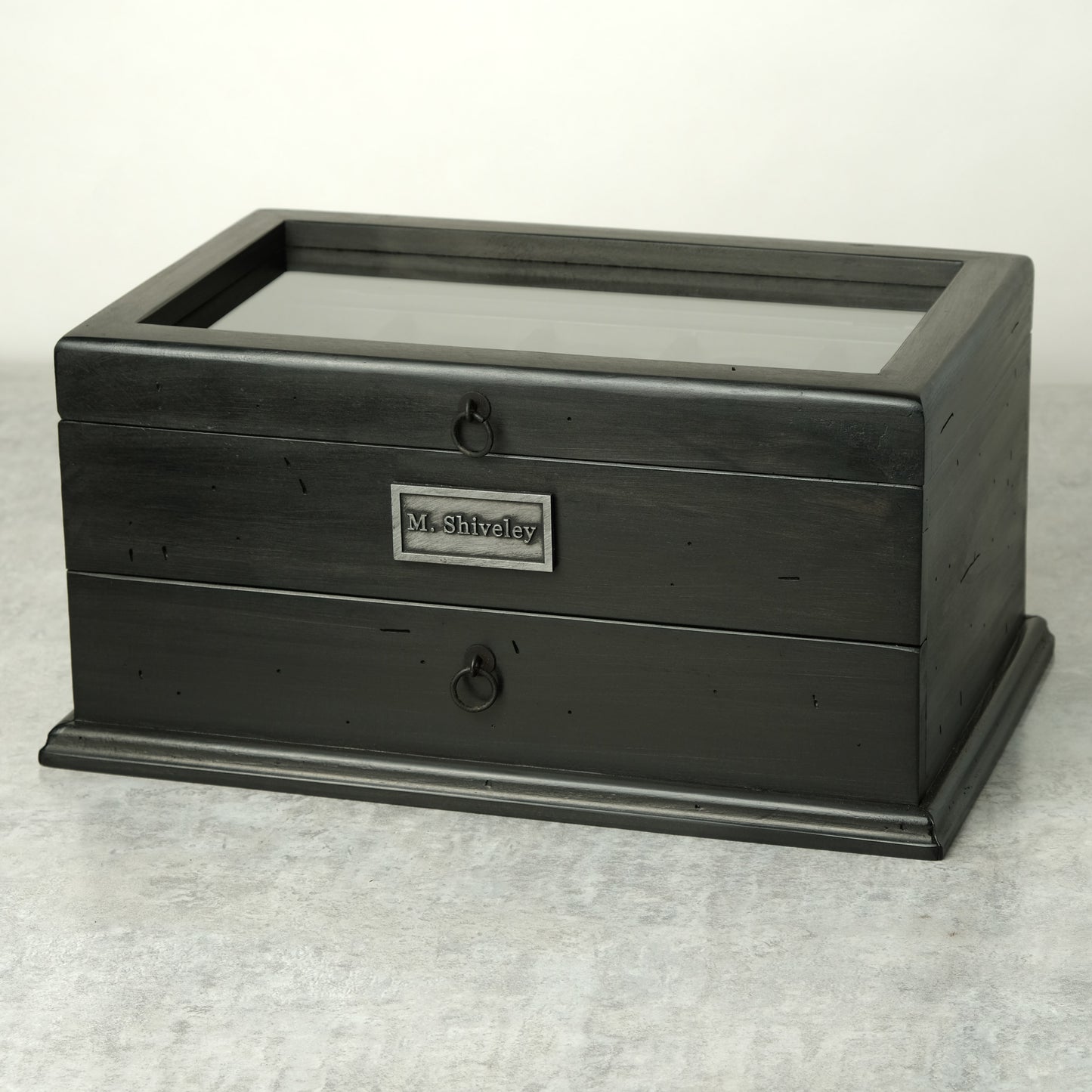 Watch Box for 20 Watches with Drawer Black Ebonized Wood