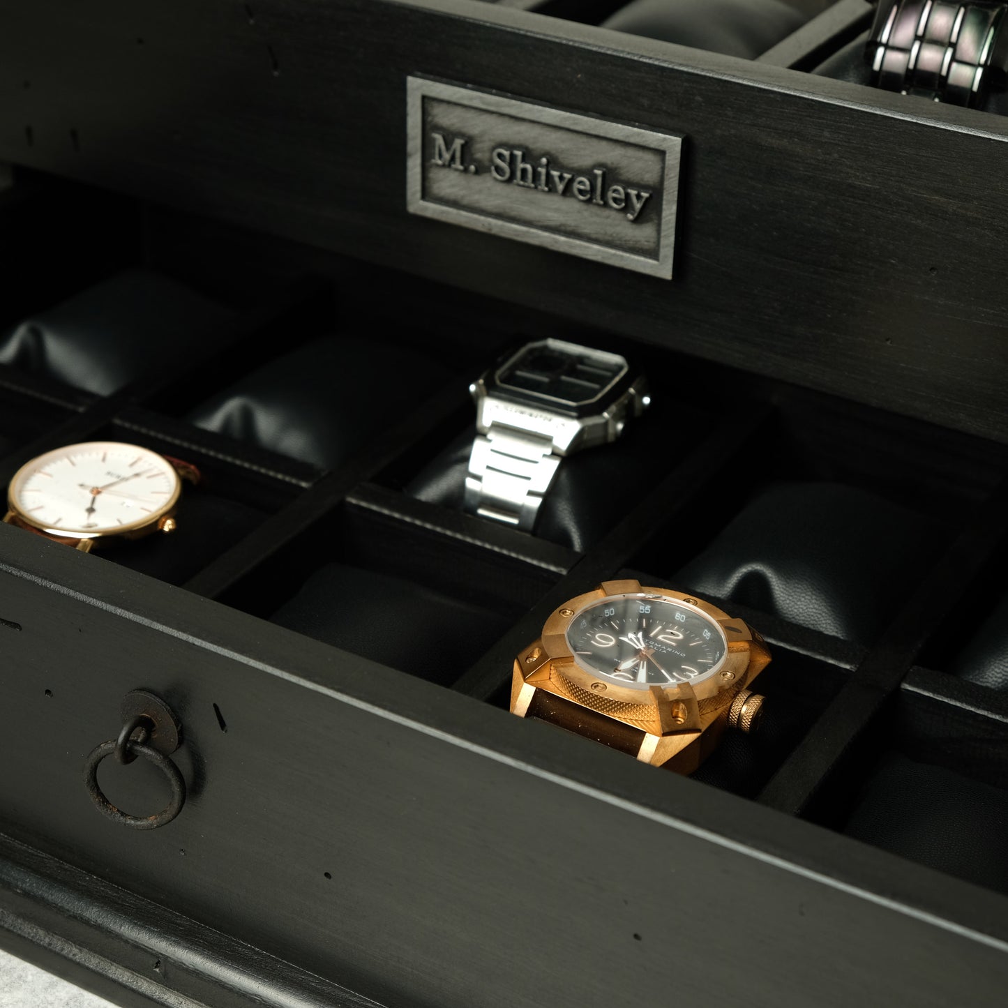 Watch Box for 20 Watches with Drawer Black Ebonized Wood