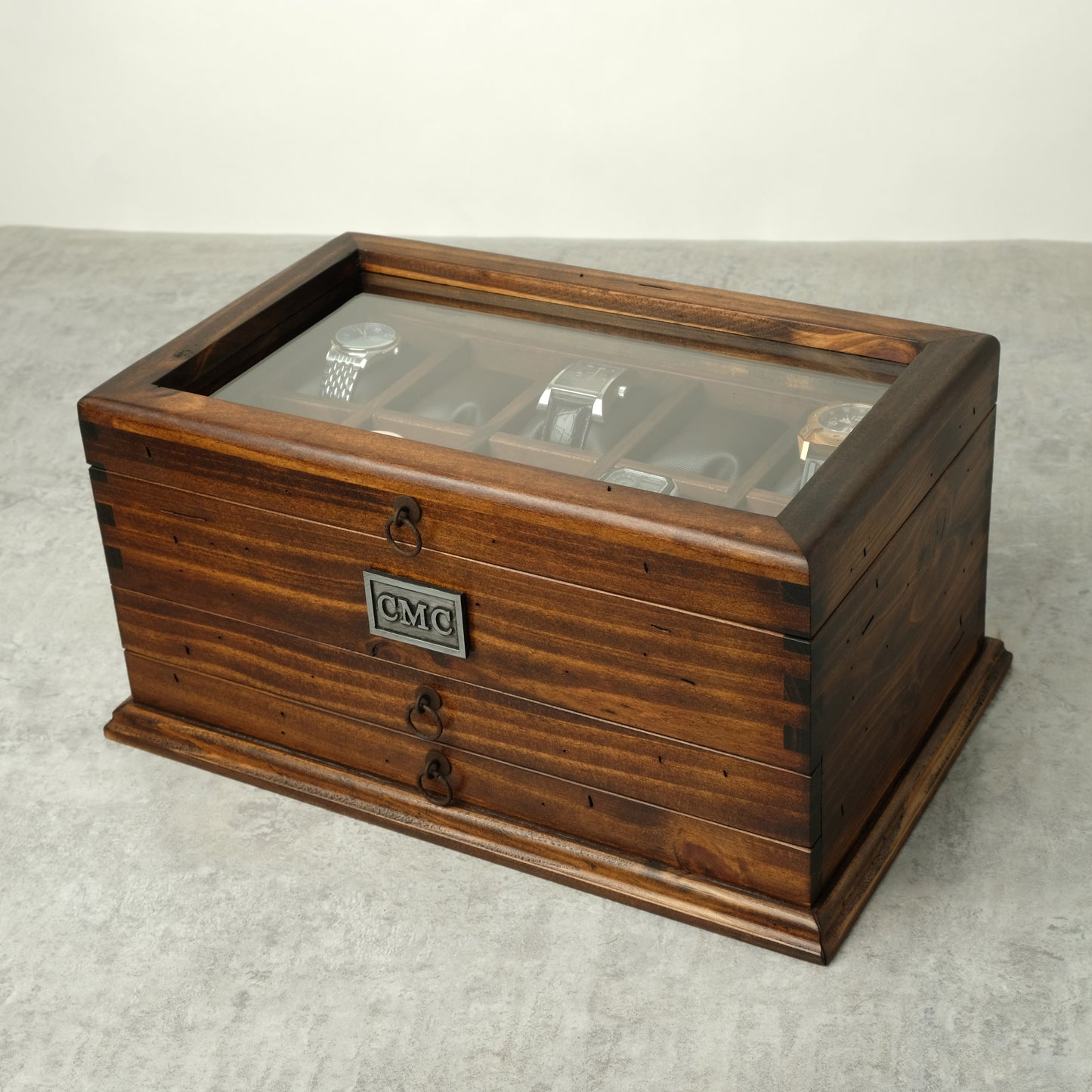 Watch Box for 10 Watches with Double Storage Drawer