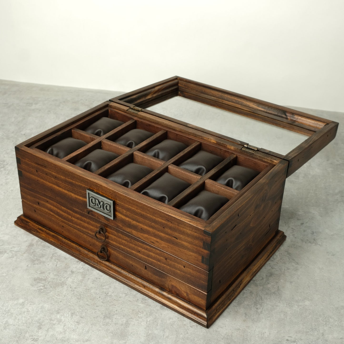 Watch Box for 10 Watches with Double Storage Drawer