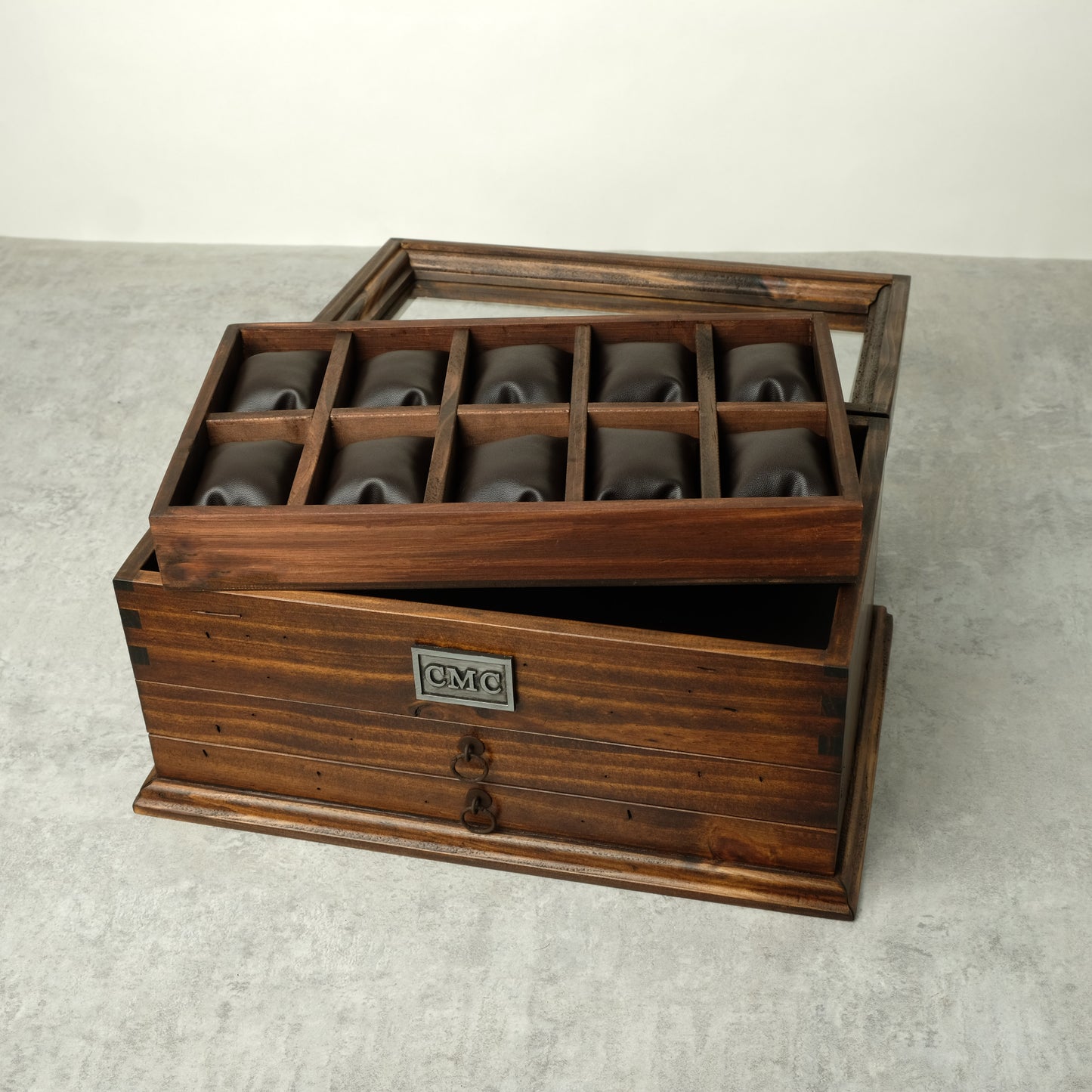 Watch Box for 10 Watches with Double Storage Drawer