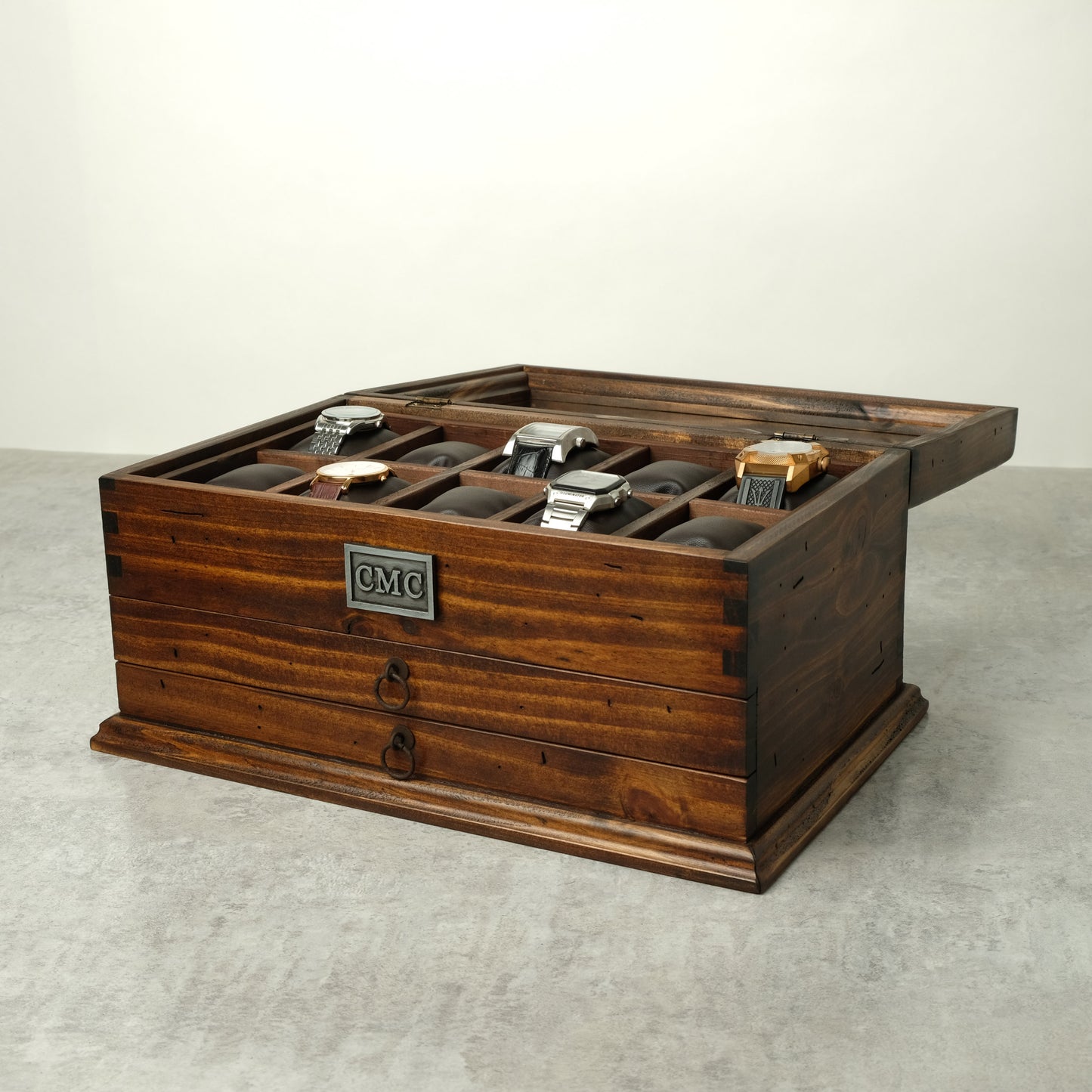 Watch Box for 10 Watches with Double Storage Drawer
