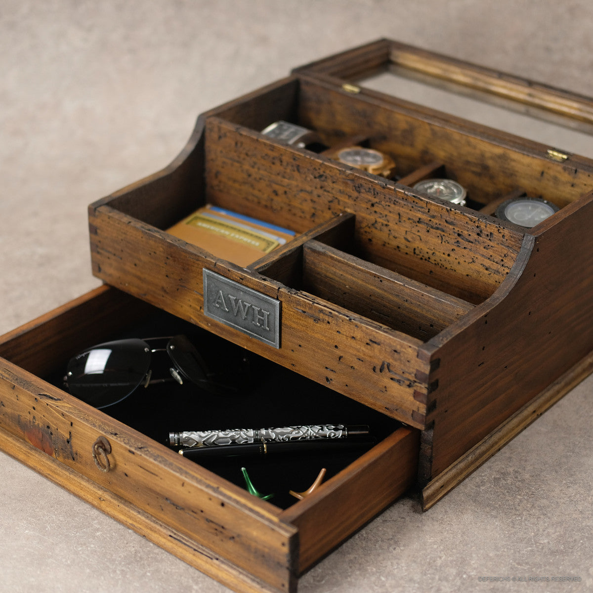 Watch Box with Valet Organizer for 4 Watches and Drawer - Deferichs