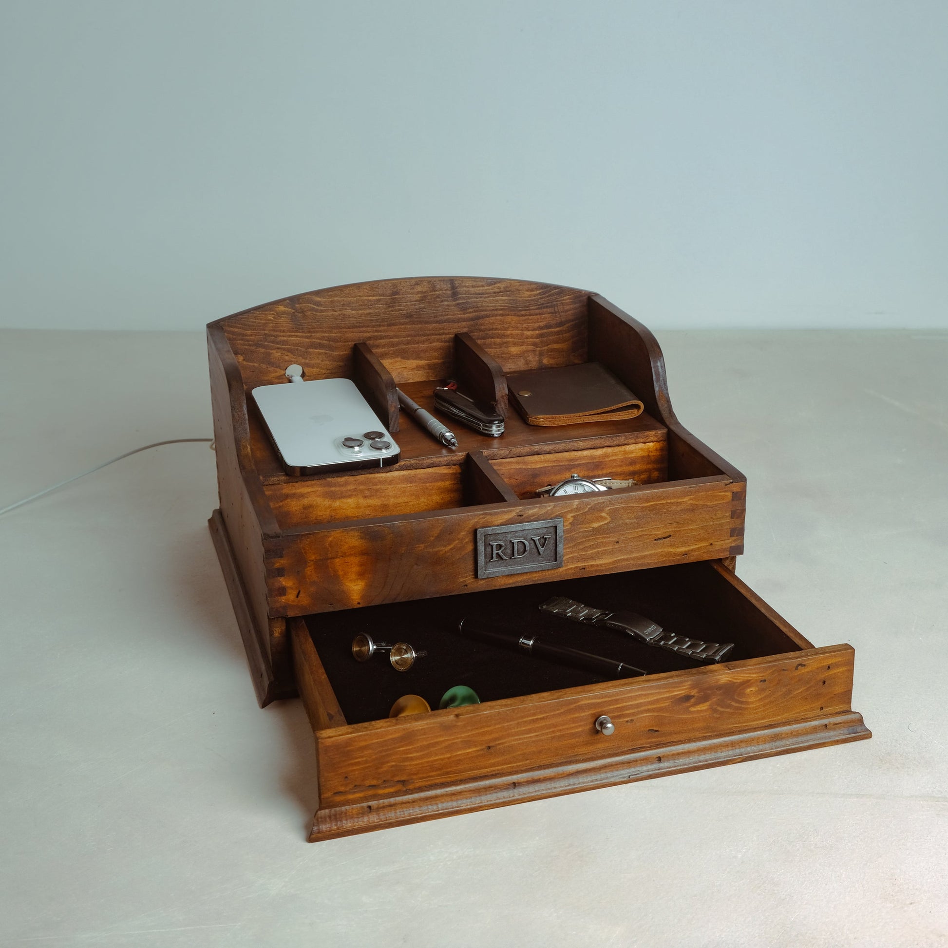 Personalized Gifts for Men, Docking Station, Mens Wood Valet Box