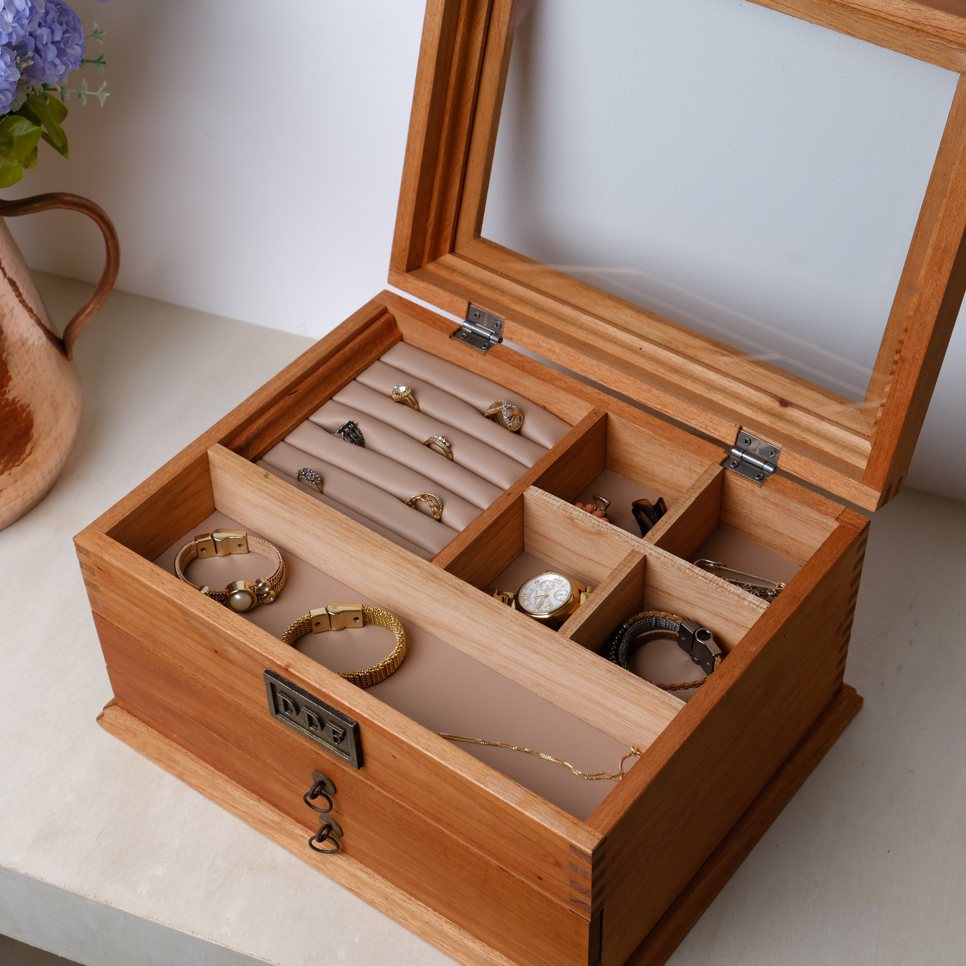 Natural Wooden jewellery organisers box | Wood box for storage | earrings,  bangles organisers storage box