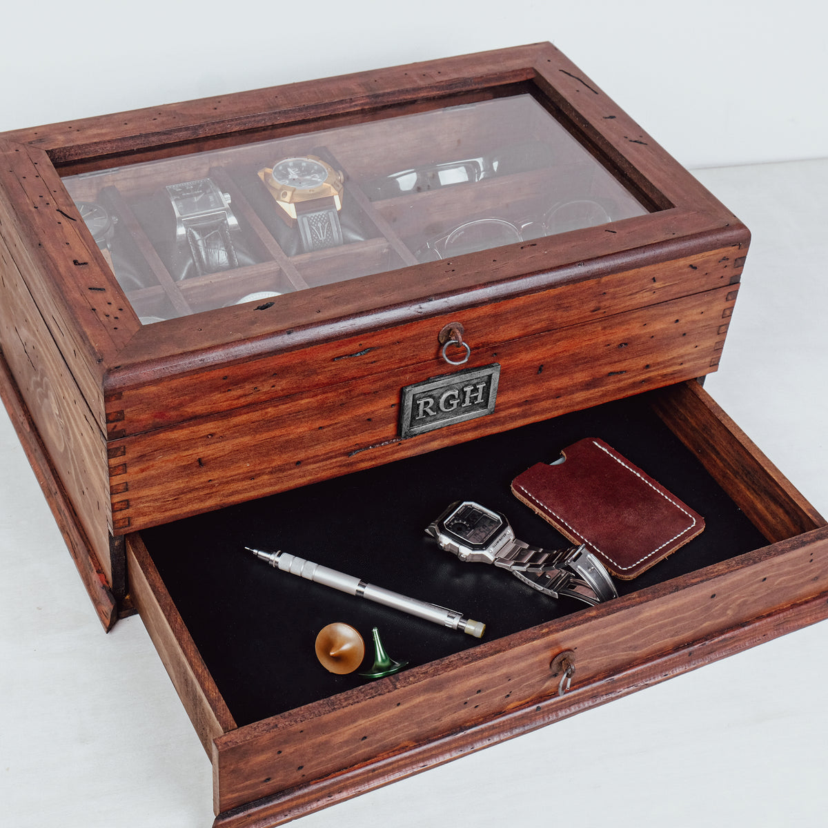 Solid Wood Watch Box with Drawer - holds 6 Watches and 3 Sunglasses - Deferichs
