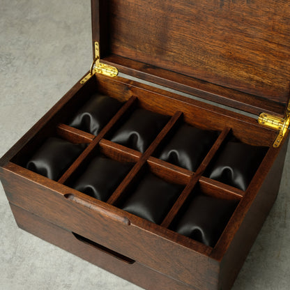 Watch Box made from Hardwood Tzalam for 8 Watches - open view shows main compartment 