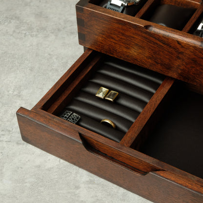 Watch Box made from Hardwood Tzalam for 8 Watches, drawer open 