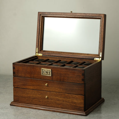Premium Watch Box for 20 Watches with Cufflink Drawer | Hardwood