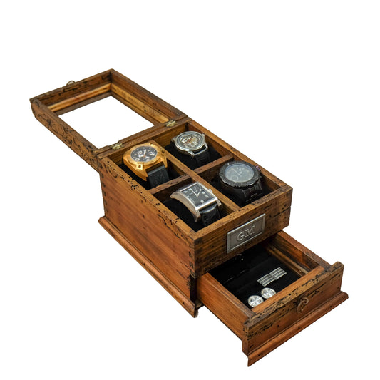 Watch Box for 4 Watches with Cufflink/Ring Holder Drawer - Deferichs