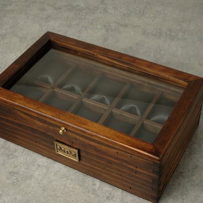 Watch Box for 10 Watches with Secret Compartment - Brass - Modern