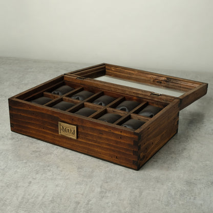 Watch Box for 10 Watches with Secret Compartment - Brass - Modern
