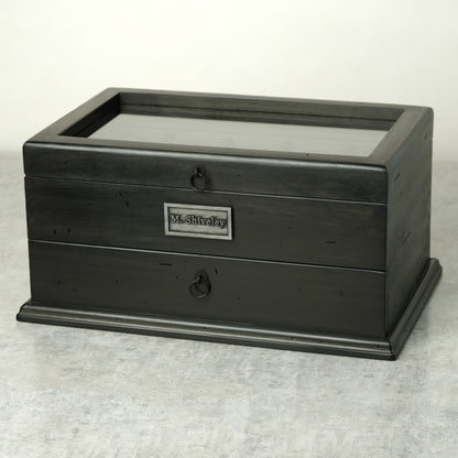 Watch Box for 20 Watches with Drawer Black Ebonized Wood