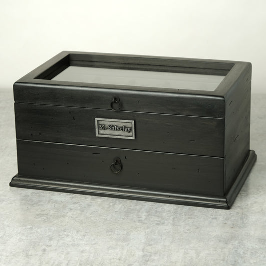Watch Box for 20 Watches with Drawer Black Ebonized Wood