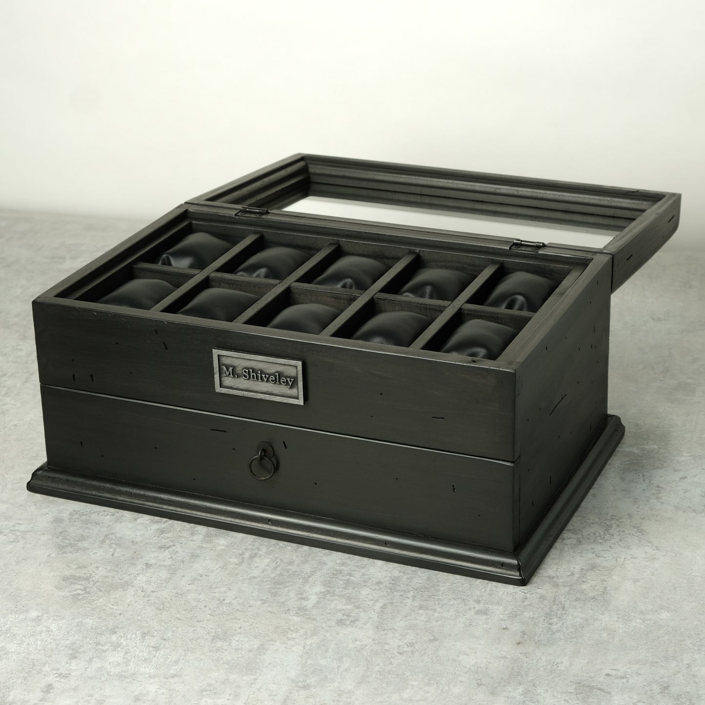 Watch Box for 20 Watches with Drawer Black Ebonized Wood
