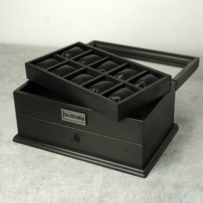 Watch Box for 20 Watches with Drawer Black Ebonized Wood