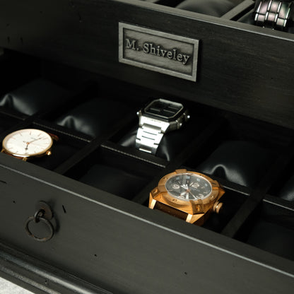 Watch Box for 20 Watches with Drawer Black Ebonized Wood