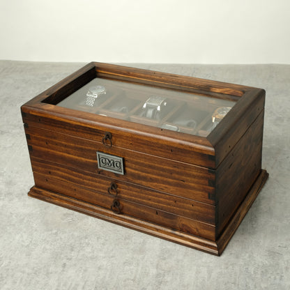 Watch Box for 10 Watches with Double Storage Drawer