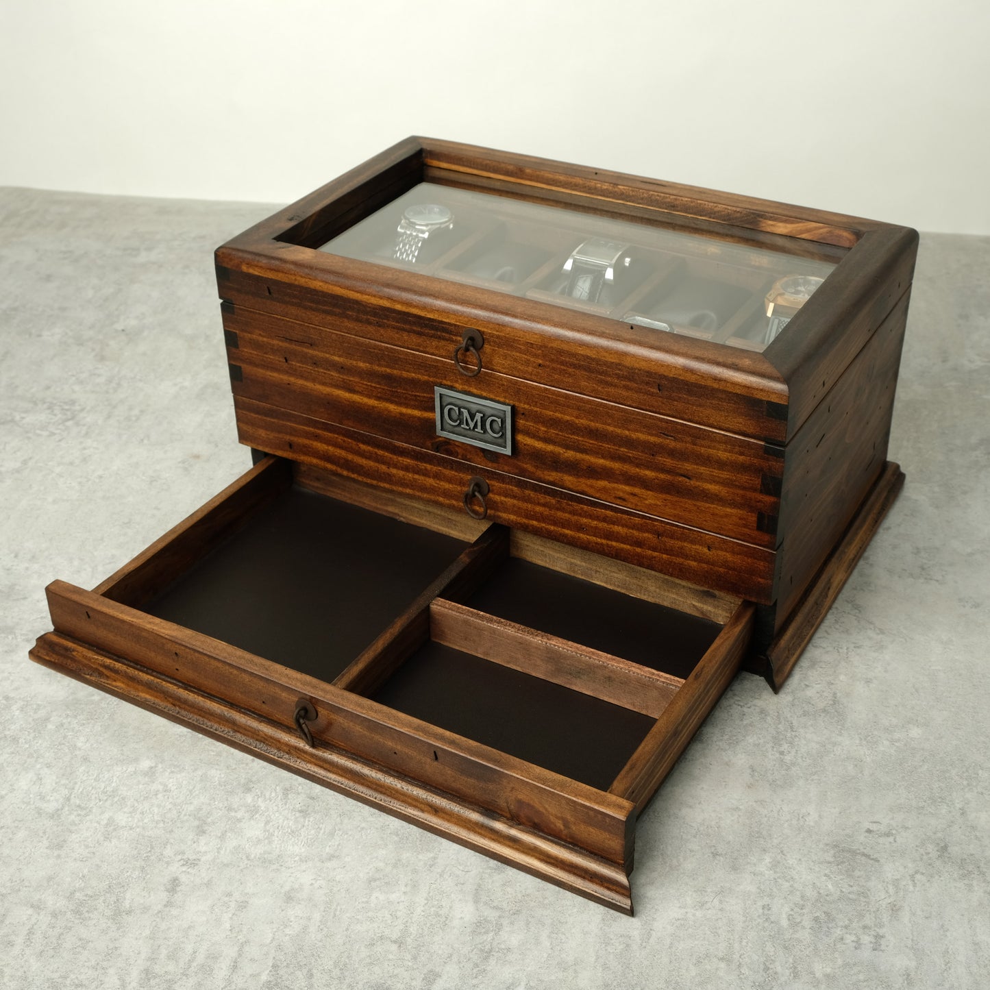 Watch Box for 10 Watches with Double Storage Drawer