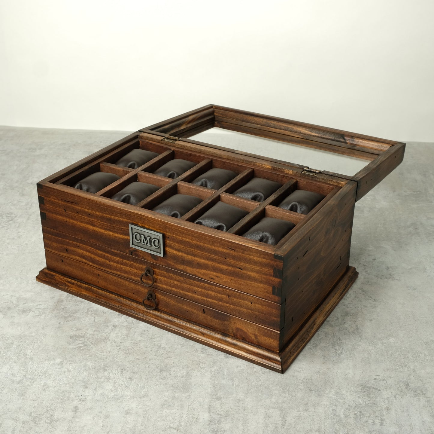 Watch Box for 10 Watches with Double Storage Drawer
