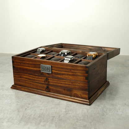 Watch Box for 10 Watches with Double Storage Drawer