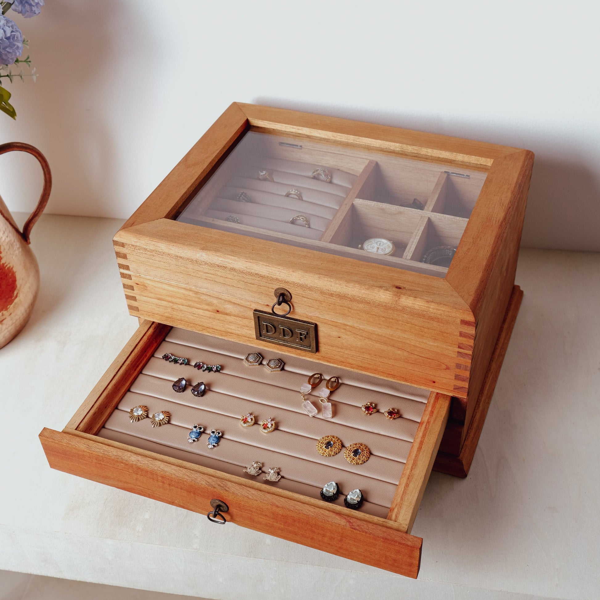 Personalized Cedar Wood Jewelry Box with double drawer