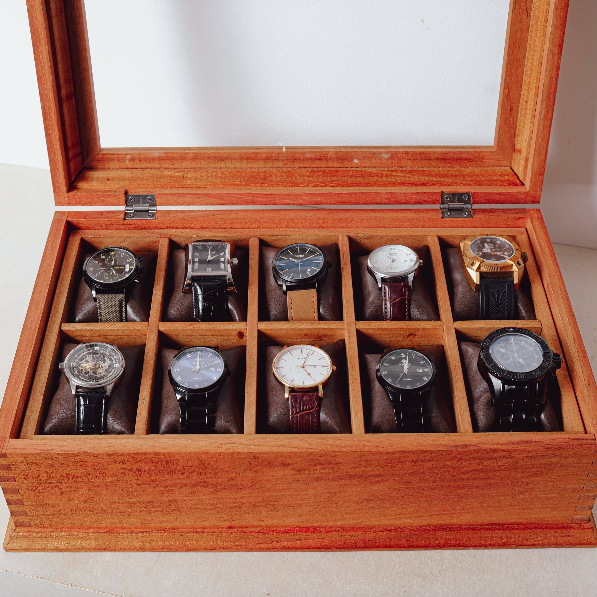 Watch Box for 10 Watches made with Solid Cedar Wood 10 Slot