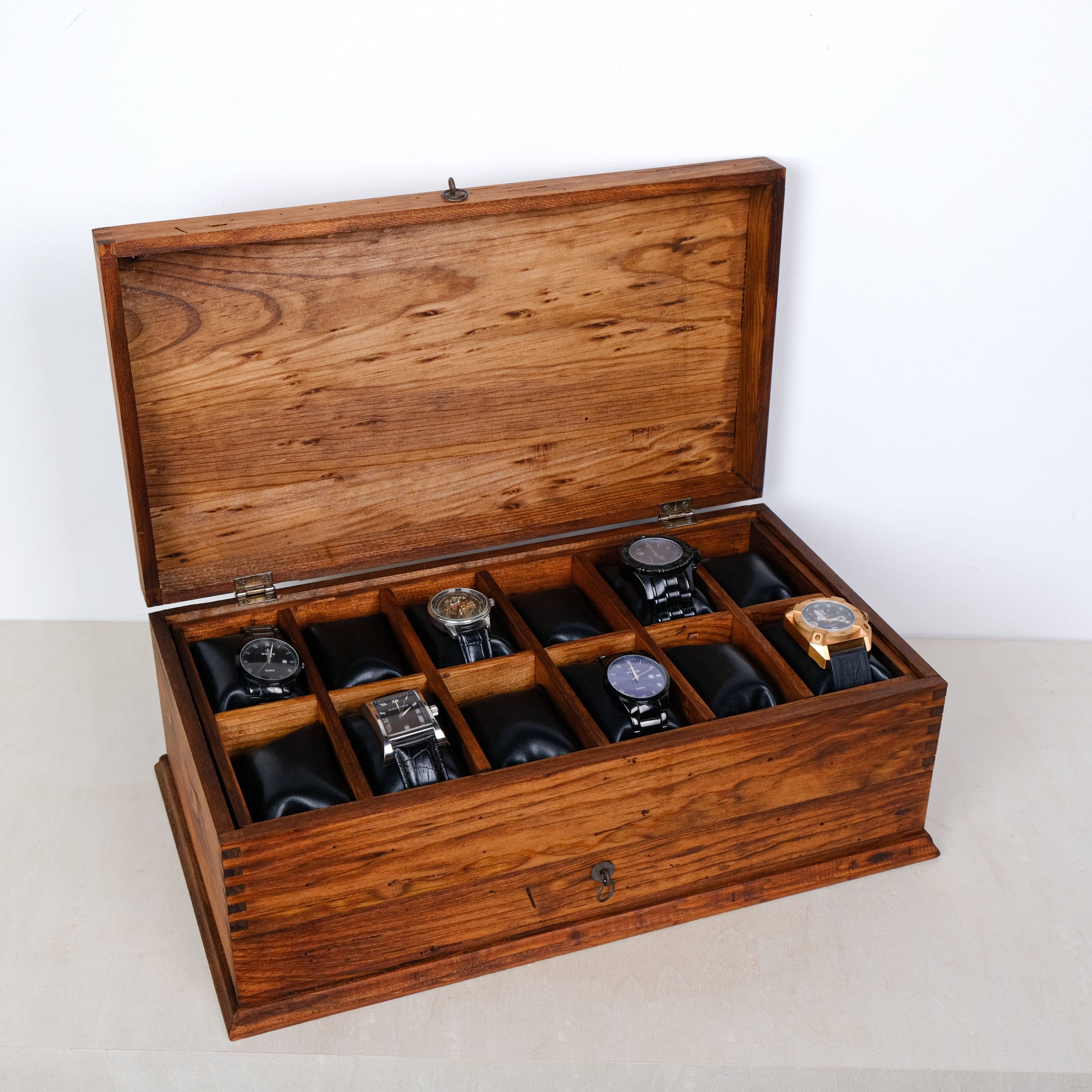 Oversized Watch Box for 12 Watches made of solid wood.