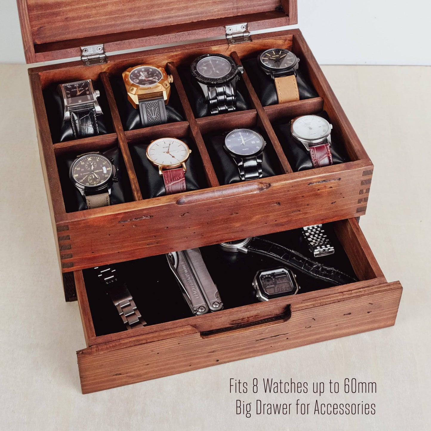 Men's Watch Box Storage Box for 8 Watches with Drawer - Deferichs