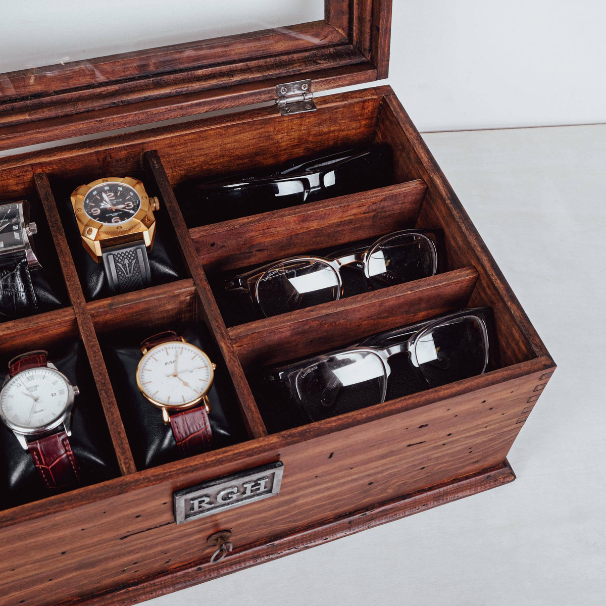Solid Wood Watch Box with Drawer - holds 6 Watches and 3 Sunglasses - Deferichs