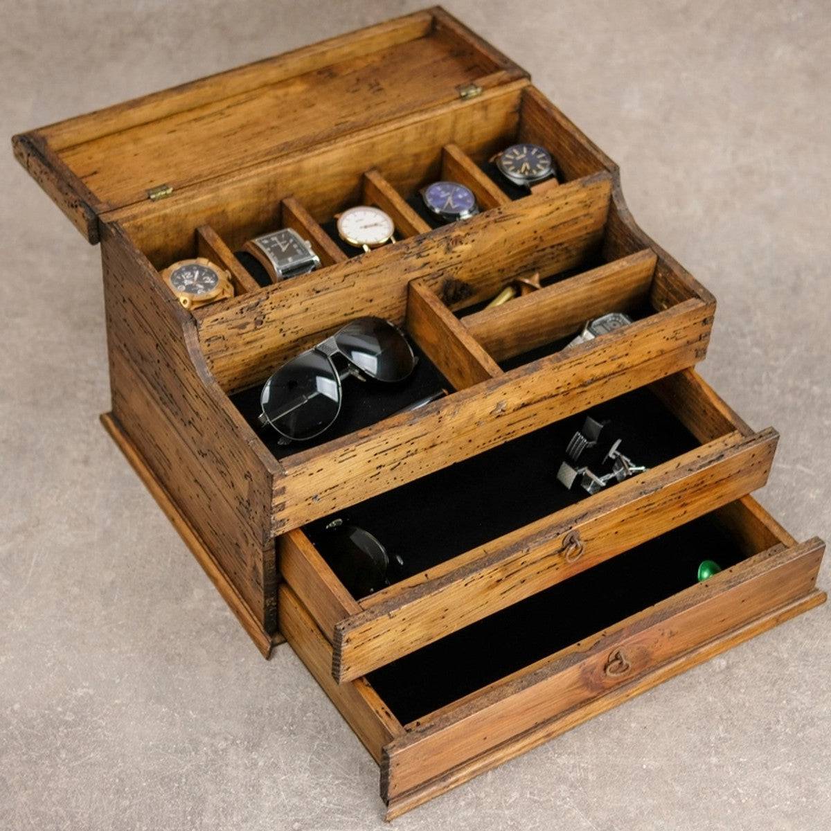 Watch Box and Organizer Valet with Double Drawer for Watches