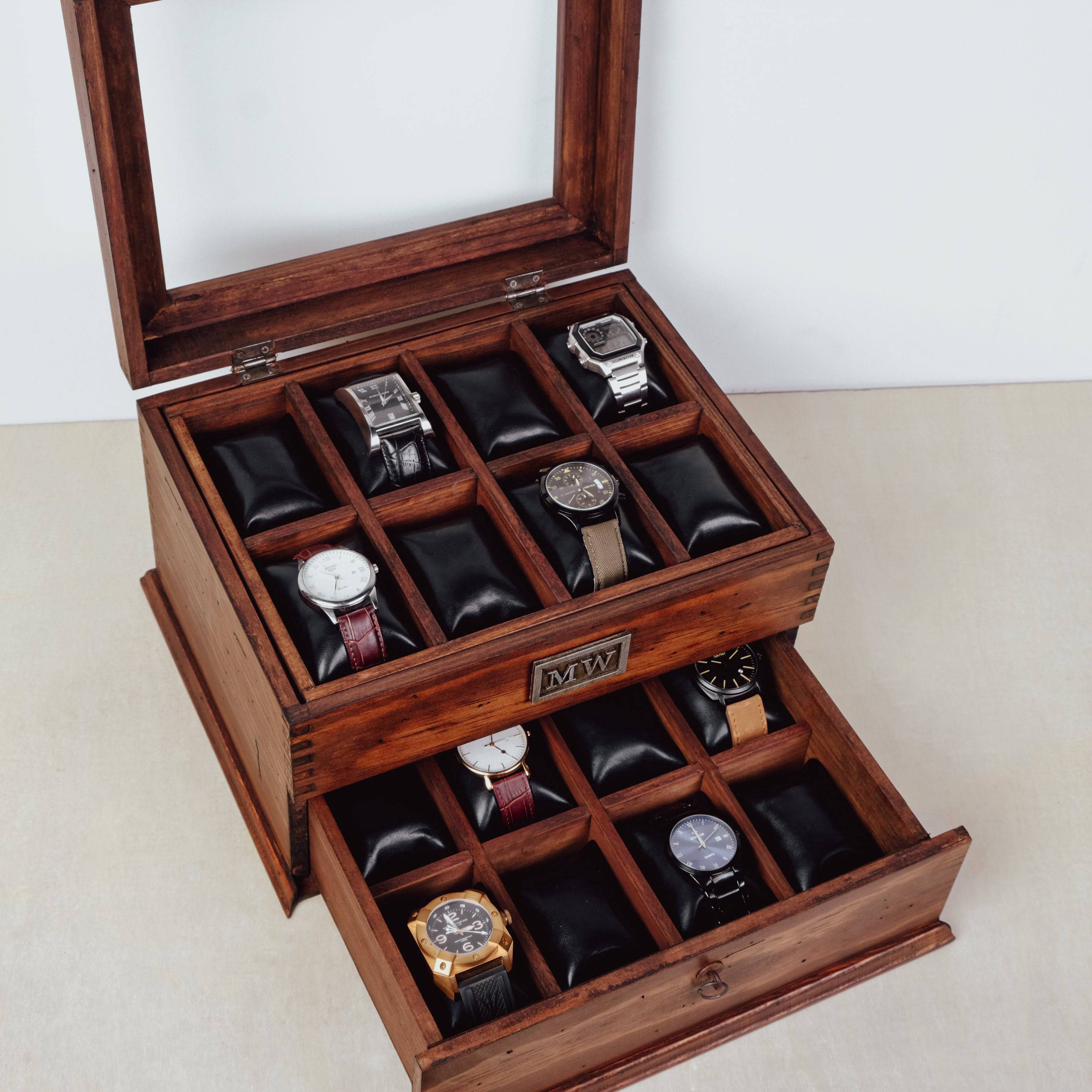 Wooden Watch Box With 10 Compartments