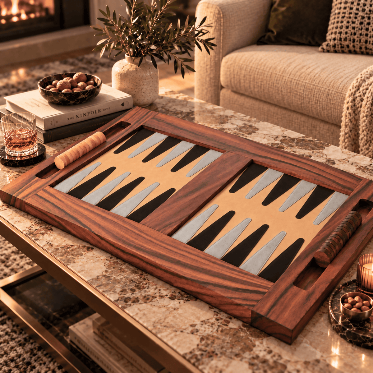 Luxury Handcrafted Solid Wood Backgammon Set – Customizable Genuine Suede or Leather Playing Surface - Deferichs