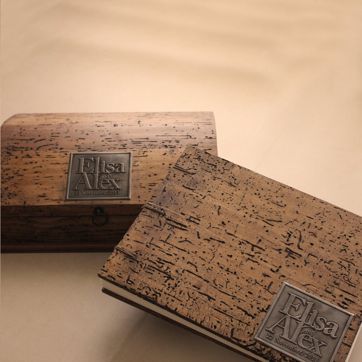 Rustic Wedding Guest Book with Rustic Wedding Keepsake Box (curved top).Coptic Binding - Deferichs