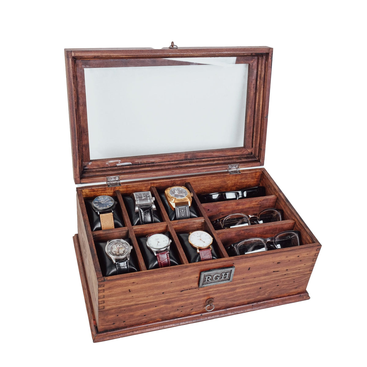 Solid Wood Watch Box with Drawer - holds 6 Watches and 3 Sunglasses - Deferichs
