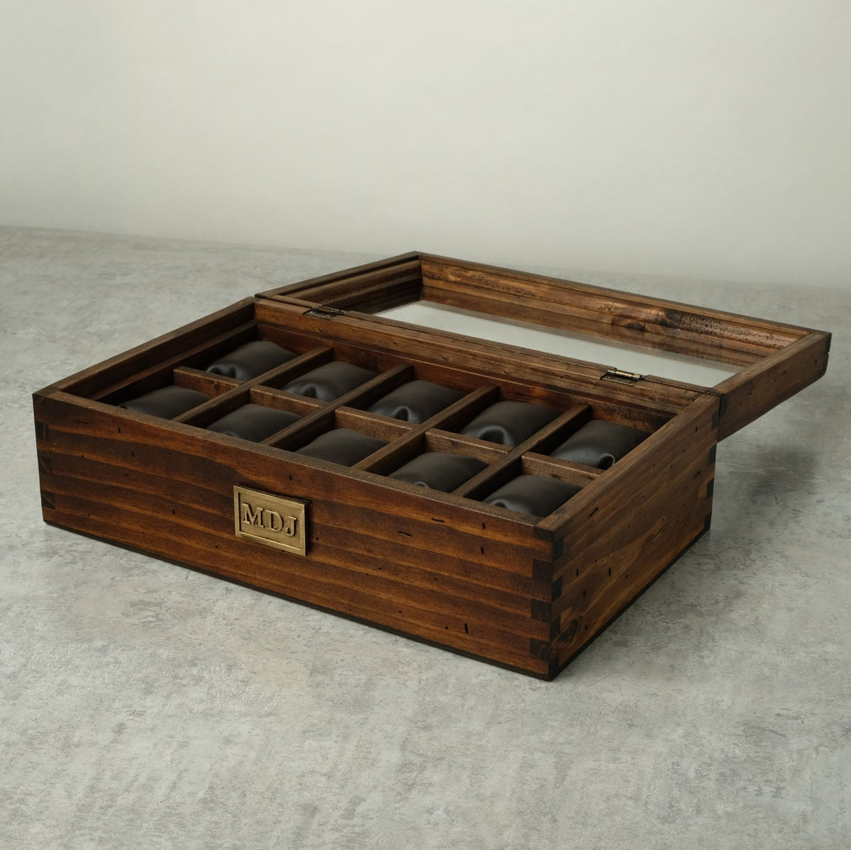 Watch Box for 10 Watches with Secret Compartment - Brass - Modern - Deferichs