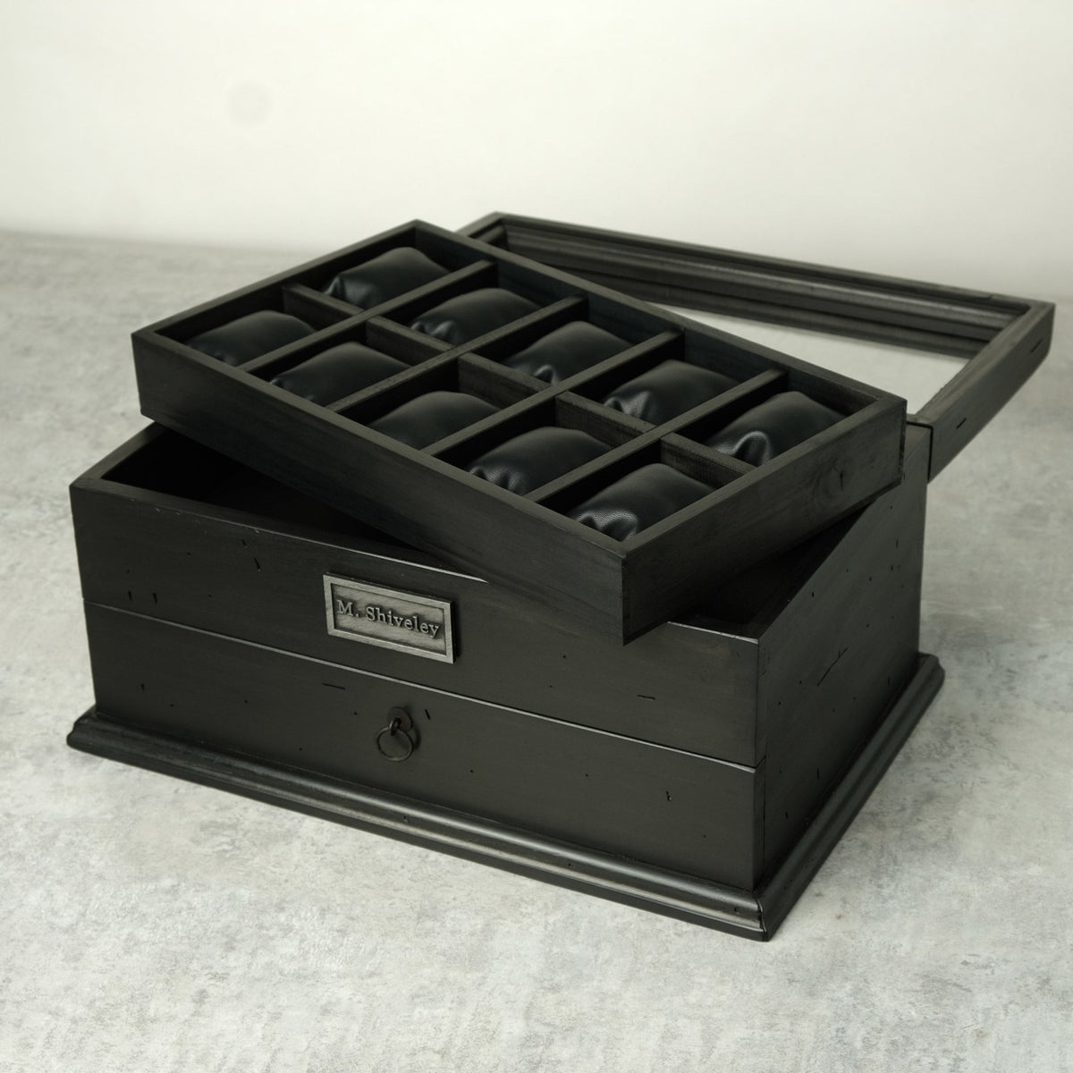 Watch Box for 20 Watches with Drawer Black Ebonized Wood - Deferichs