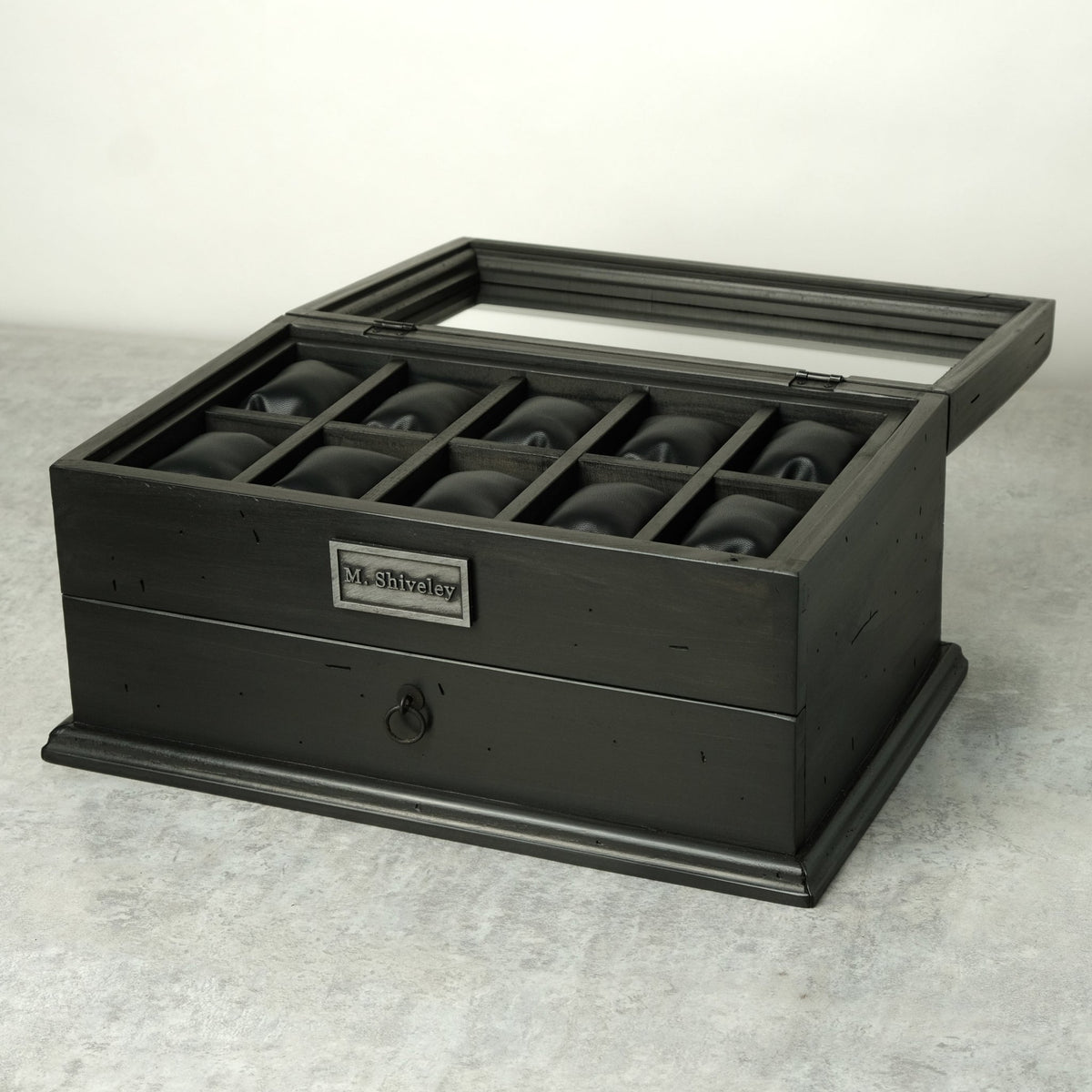 Watch Box for 20 Watches with Drawer Black Ebonized Wood - Deferichs