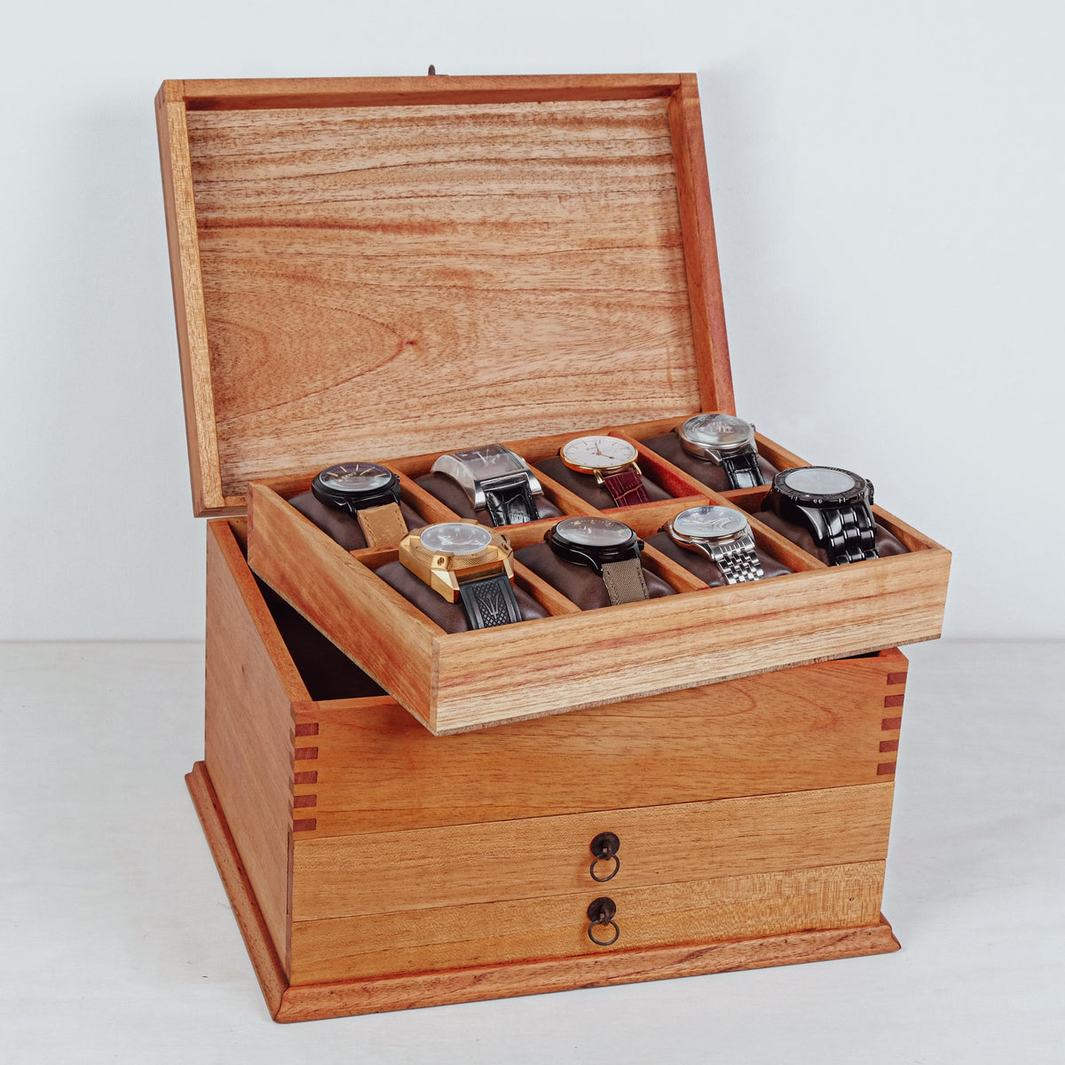 Watch Box for 8 Watches with two drawers - Solid Cedar Wood - Deferichs